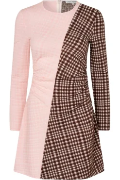 Stine Goya Kjoler<2118 Checkered Jersey, Ruched Waist Short Dresssg-aw25-d157-2118