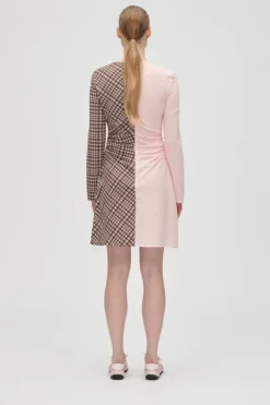 Stine Goya Kjoler<2118 Checkered Jersey, Ruched Waist Short Dresssg-aw25-d157-2118