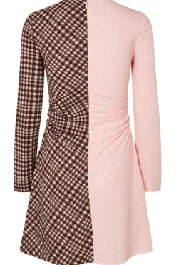 Stine Goya Kjoler<2118 Checkered Jersey, Ruched Waist Short Dresssg-aw25-d157-2118