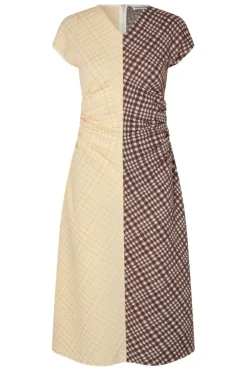 Sale 2118 Checkered Jersey, Ruched Waist Midi Dresssg-aw25-d156-2118 Kjoler