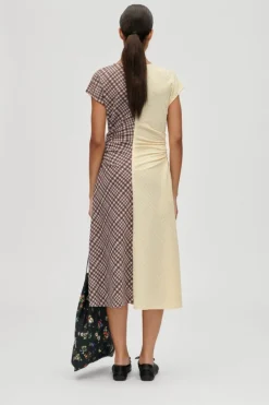 Sale 2118 Checkered Jersey, Ruched Waist Midi Dresssg-aw25-d156-2118 Kjoler