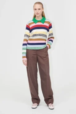 Stine Goya Strik|Bluser & Skjorter<2386 Cotton Mix / Crochet Cotton, Mix Stripe Polo Collar Sweatersg-pf25-k033-2386