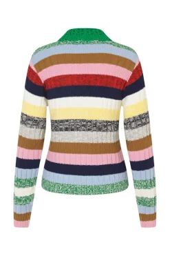 Stine Goya Strik|Bluser & Skjorter<2386 Cotton Mix / Crochet Cotton, Mix Stripe Polo Collar Sweatersg-pf25-k033-2386