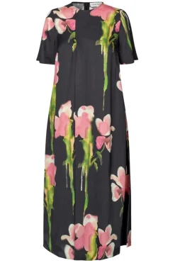Hot 2263 Dry Viscose, Flowy Short Sleeve Midi Dresssg-aw25-d164-2263 Kjoler