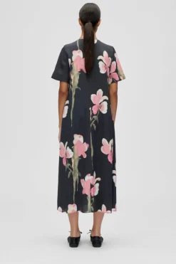 Hot 2263 Dry Viscose, Flowy Short Sleeve Midi Dresssg-aw25-d164-2263 Kjoler