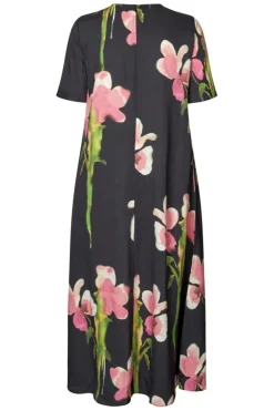 Hot 2263 Dry Viscose, Flowy Short Sleeve Midi Dresssg-aw25-d164-2263 Kjoler