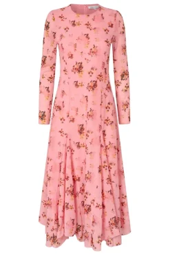 Stine Goya Kjoler<2408 Sheer Ruffling Jersey, Long Sleeve Ruffling Midi Dresssg-aw25-d161-2408