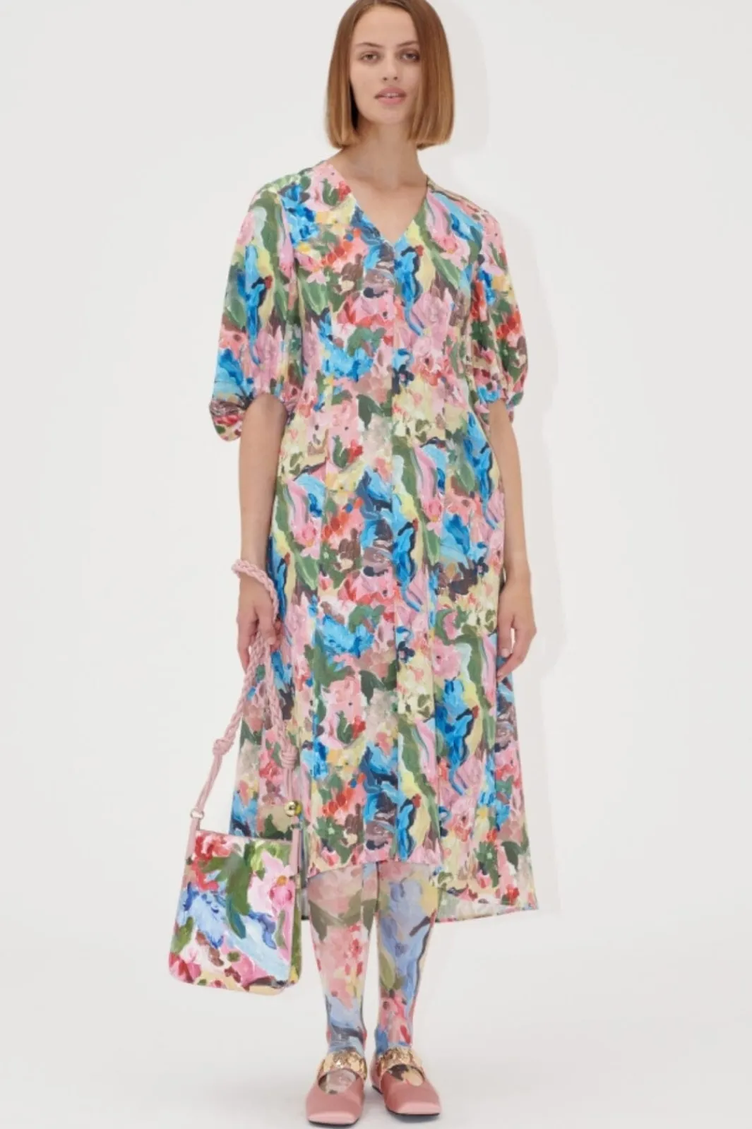 Stine Goya Kjoler<2259 Structure Stretch, 3/4 Sleeve Midi Dresssg-ss25-d018-2259