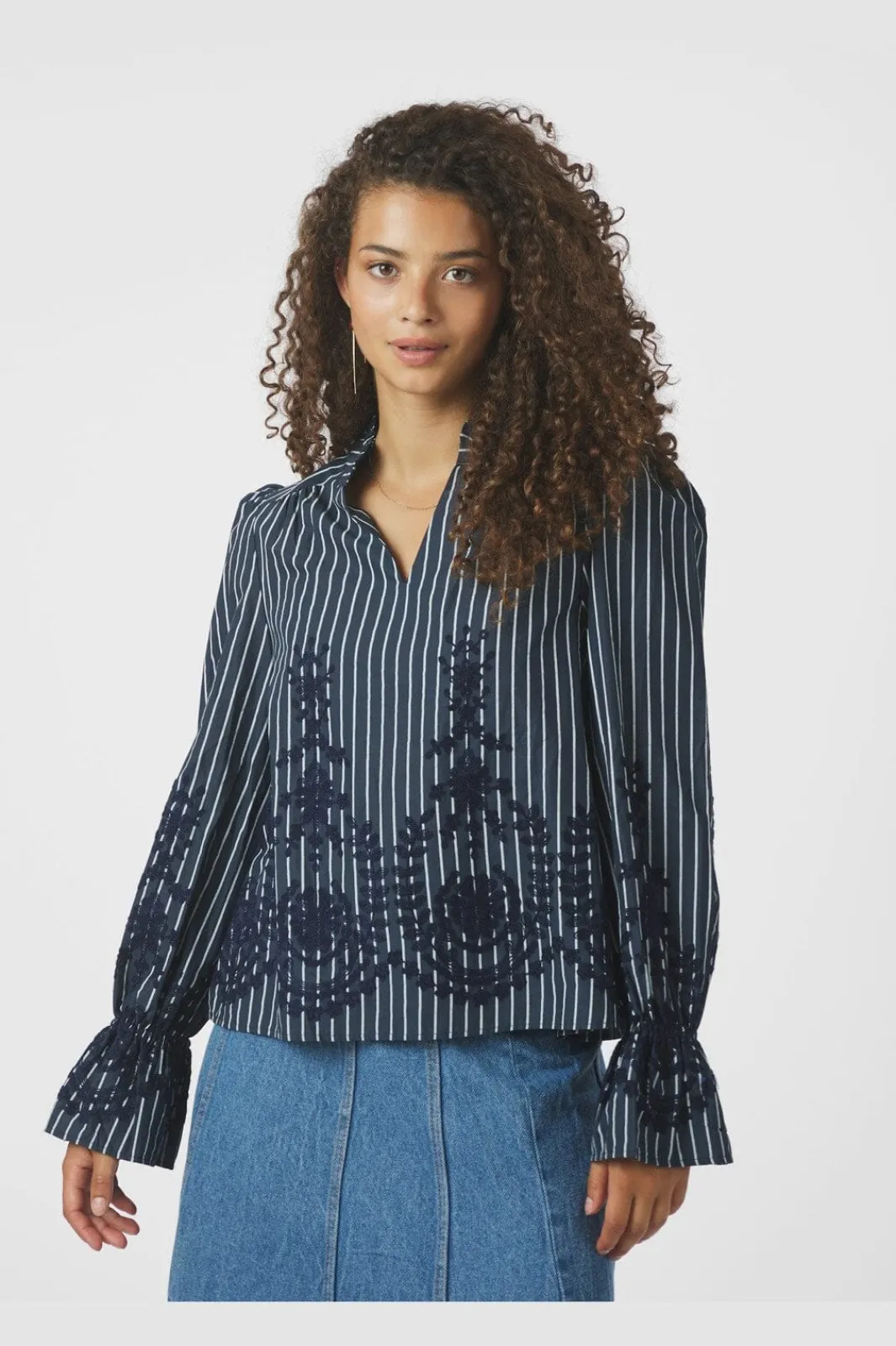 New Amara Stripe Emb Blouse 163363 Bluser & Skjorter