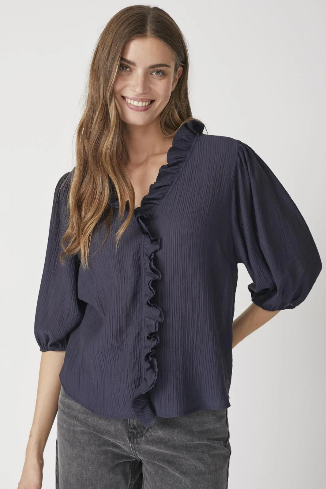 Online Anikacc Frill Ss Shirt 35905 Bluser & Skjorter