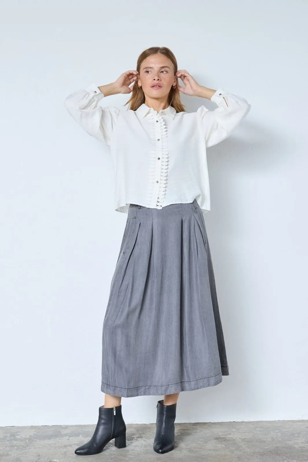 Hot Anyacc Denim Pleat Skirt 34181 Nederdele