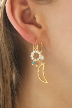 Stine A Øreringe<Bella Moon Earring With Pearl Goldenen