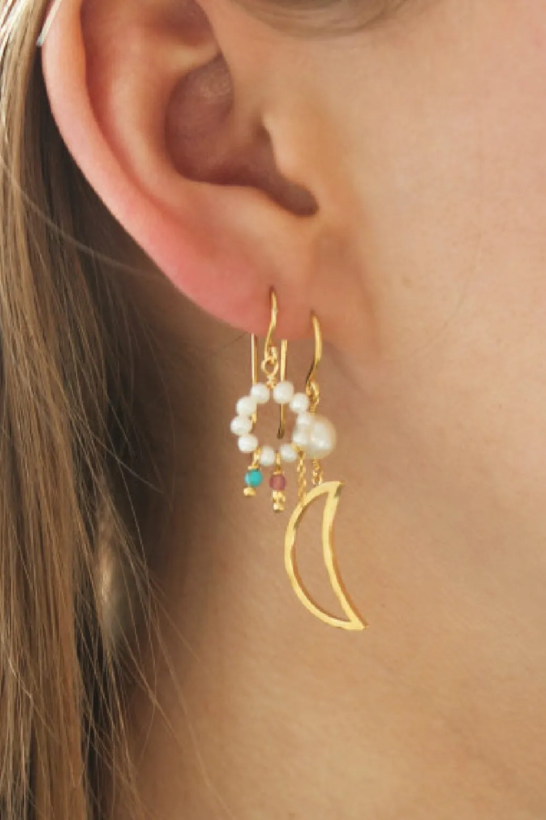 Stine A Øreringe<Bella Moon Earring With Pearl Goldenen
