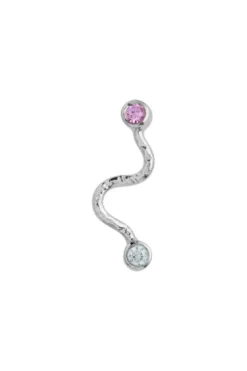 Big Wave Earring With Pastel Pink & Blue Stones Silver Øreringe