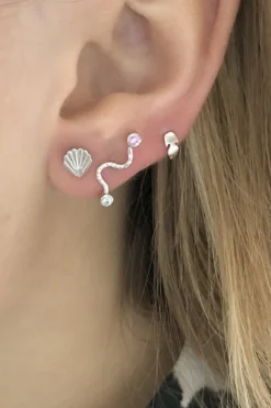 Big Wave Earring With Pastel Pink & Blue Stones Silver Øreringe