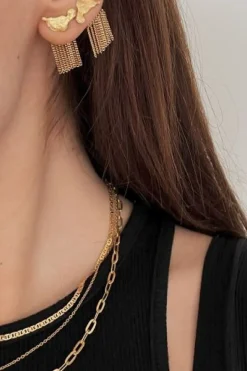 Dancing Chains Behind Ear-Earring Goldenen Øreringe