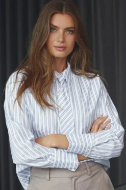 Online Devincc Stripe Tie Shirt 45018 Bluser & Skjorter|Ammevenligt Tøj