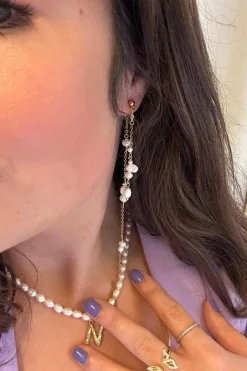 Mellow Moon Øreringe<Double String Pearl Earring Long