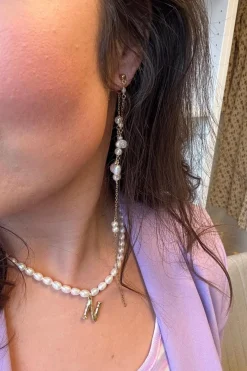 Mellow Moon Øreringe<Double String Pearl Earring Long