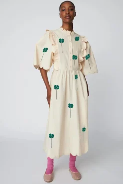 Discount Embroidered Midi Dress With Scallopseb51-4122 Kjoler|Ammevenligt Tøj