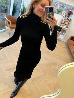 New Gold Button Knit Roll Dress Kjoler