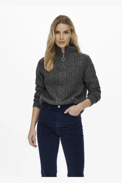 Hot andrea L/S Zip Cable Pullove Knt Bluser & Skjorter|Strik