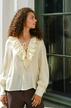 Neo Noir Bluser & Skjorter<Katarina Crepe Ruffle Blouse 166497