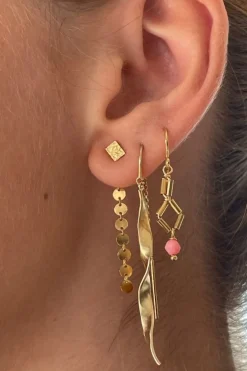 Hot Long Twisted Hammered Earring With Chain Goldenen Øreringe