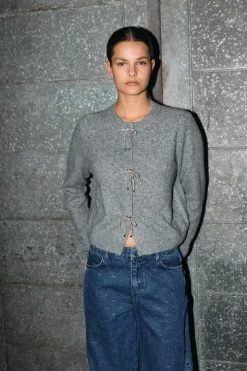 Noisy May Cardigans|Ammevenligt Tøj<Nmbrayana L/S Bow Trim Knit Cardigan