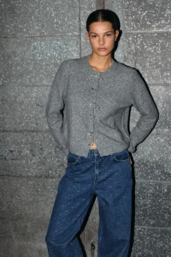 Noisy May Cardigans|Ammevenligt Tøj<Nmbrayana L/S Bow Trim Knit Cardigan