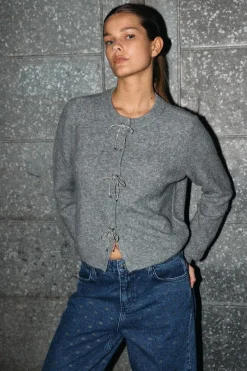 Noisy May Cardigans|Ammevenligt Tøj<Nmbrayana L/S Bow Trim Knit Cardigan