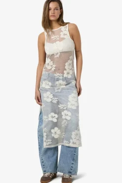 New Nmklea S/L Long Flower Lace Slit Dress Kjoler