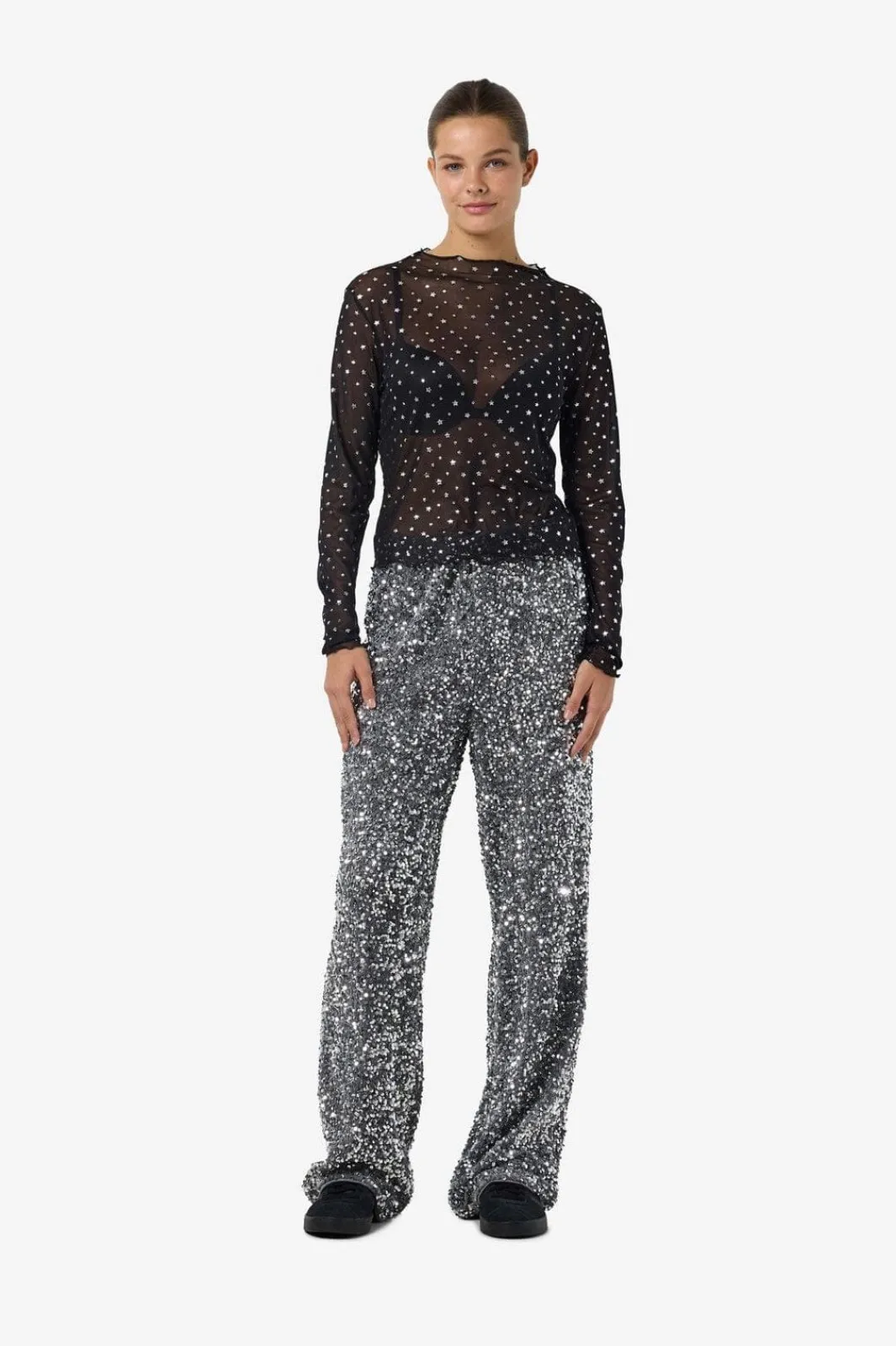 Noisy May Bluser & Skjorter<Nmstar Foil L/S High Neck Mesh Fwd