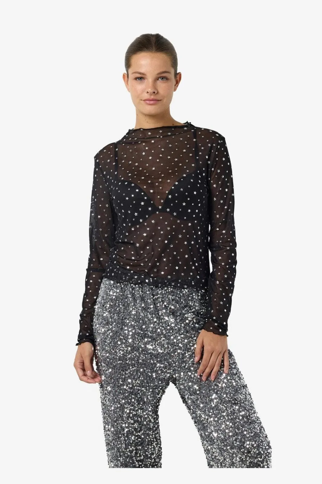 Noisy May Bluser & Skjorter<Nmstar Foil L/S High Neck Mesh Fwd