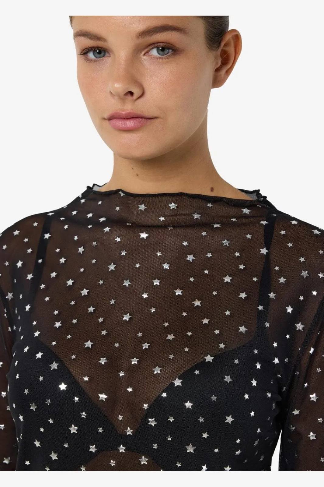 Noisy May Bluser & Skjorter<Nmstar Foil L/S High Neck Mesh Fwd