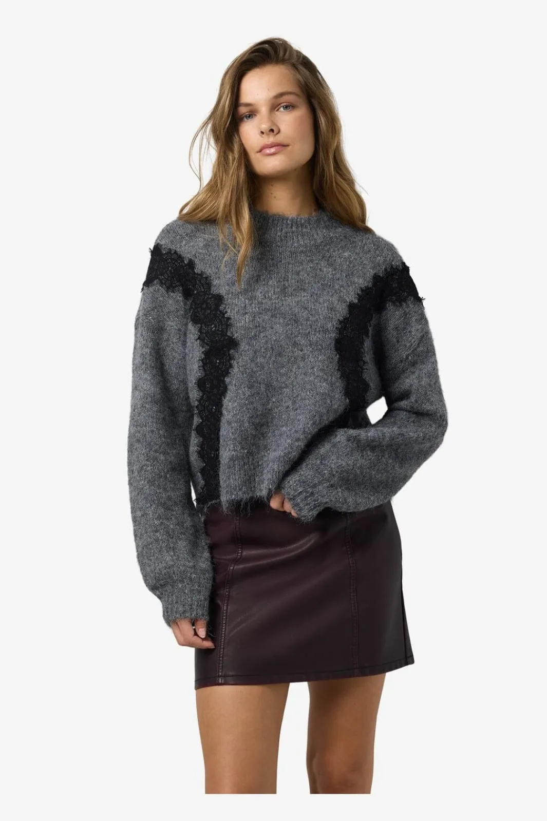 Noisy May Strik|Bluser & Skjorter<Nmsutton L/S O-Neck Lace Knit Fwd