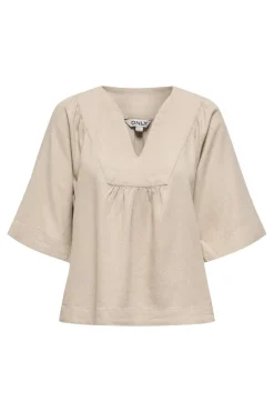 New Onlcaro 2/4 V-Neck Linen Bl Top Cc T-Shirts & Toppe