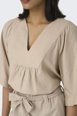 New Onlcaro 2/4 V-Neck Linen Bl Top Cc T-Shirts & Toppe