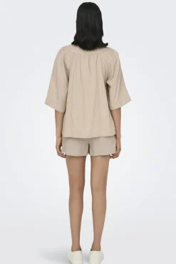 New Onlcaro 2/4 V-Neck Linen Bl Top Cc T-Shirts & Toppe