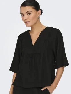 Only T-Shirts & Toppe<Onlcaro 2/4 V-Neck Linen Bl Top Cc