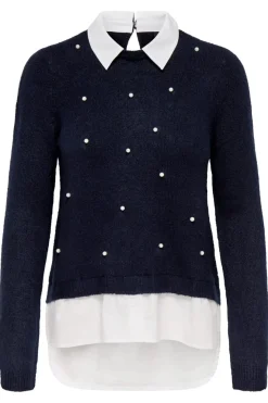 Only Strik|Bluser & Skjorter<Onldolly Ls Woven Mix Pearl Pull Cc Knt
