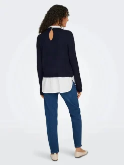Only Strik|Bluser & Skjorter<Onldolly Ls Woven Mix Pearl Pull Cc Knt