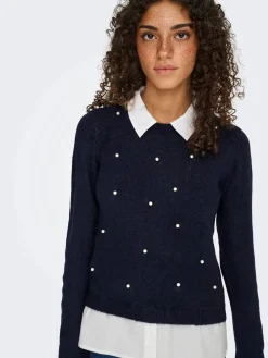 Only Strik|Bluser & Skjorter<Onldolly Ls Woven Mix Pearl Pull Cc Knt