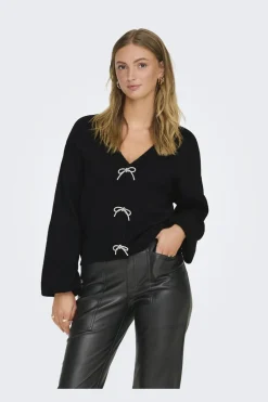 Hot Onldonna Ls Bow V-Neck Knt Strik|Bluser & Skjorter