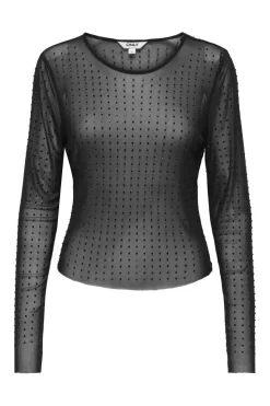 Only T-Shirts & Toppe<Onlhilen Ls Rhinestone Mesh Top