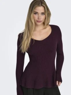 Only Strik|Bluser & Skjorter<Onlibi Life Ls V-Neck Rib Peplum Cc Knt