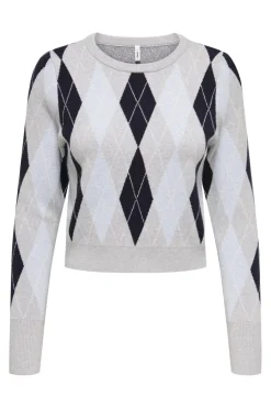 Only Strik|Bluser & Skjorter<Onlibi Ls Check O-Neck Cc Knt