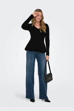 Sale Onlibi Ls V-Neck Rib Peplum Cc Knt Strik|Bluser & Skjorter