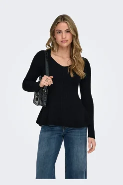 Sale Onlibi Ls V-Neck Rib Peplum Cc Knt Strik|Bluser & Skjorter