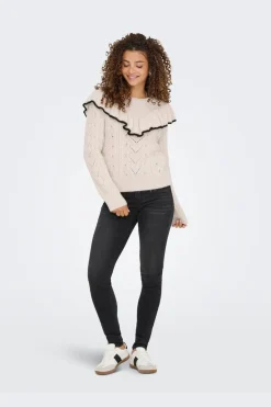 Only Strik|Bluser & Skjorter<Onlisolde Ls Frill O-Neck Knt